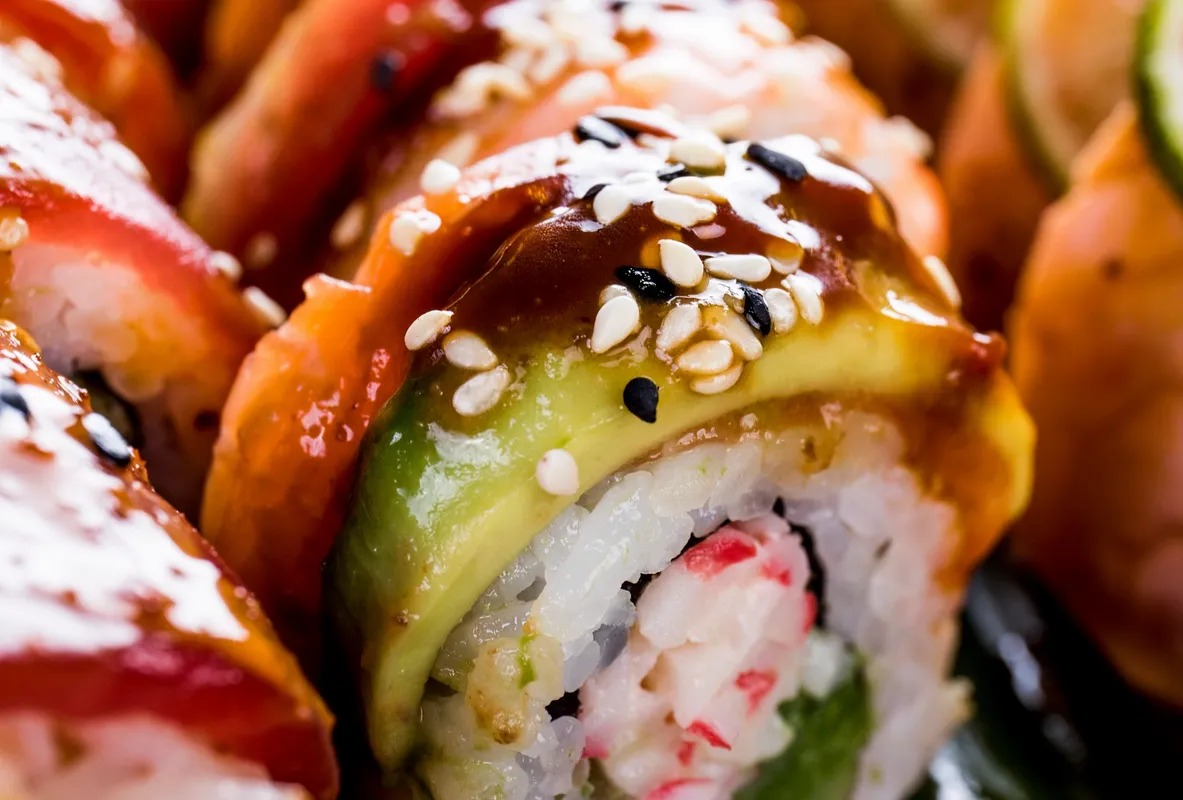 A closeup shot of tasty sushi rolls